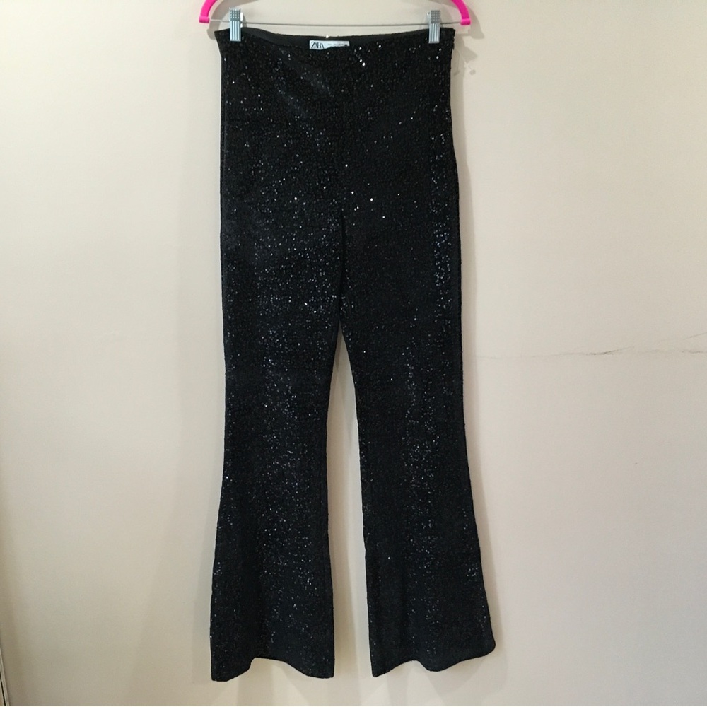 ZARA Elegant Black Sequin Women's Pants - Picture 3 of 11